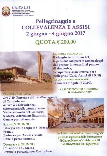 Pellegrinaggio Unitalsi Collevalenza e Assisi